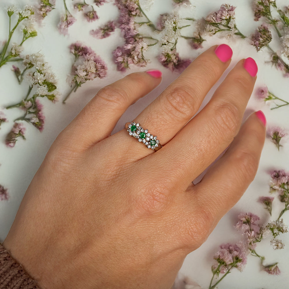 Vintage Emerald & Diamond Cluster Trilogy Ring