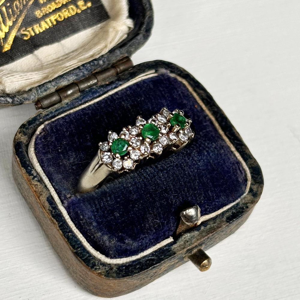 Vintage Emerald & Diamond Cluster Trilogy Ring