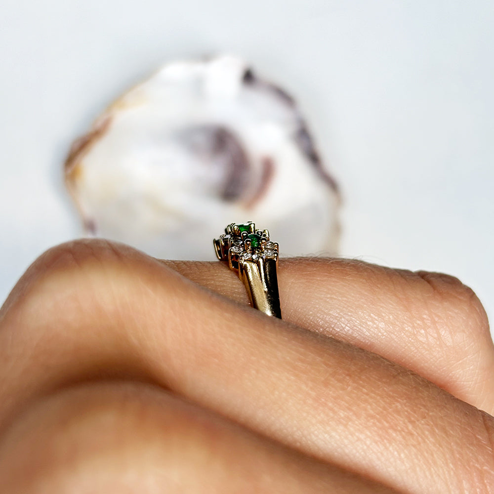 Vintage Emerald & Diamond Cluster Trilogy Ring