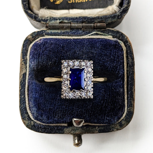 Vintage 0.75ct Sapphire & 0.25ct Diamond Cluster Ring