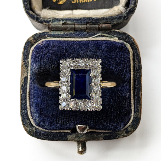 Vintage 0.75ct Sapphire & 0.25ct Diamond Cluster Ring