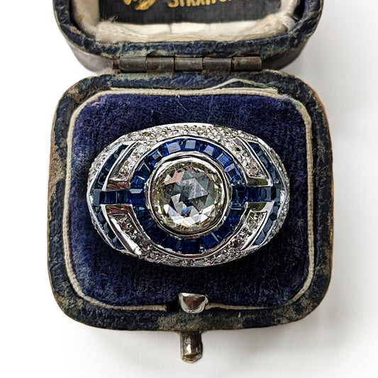 Vintage Art Deco Sapphire & Diamond Cluster Ring
