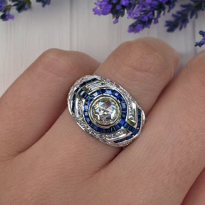 Vintage Art Deco Sapphire & Diamond Cluster Ring