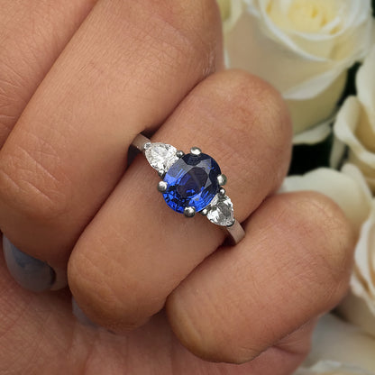 Vintage Platinum 1ct Sapphire & 0.60ct Diamond Trilogy Ring