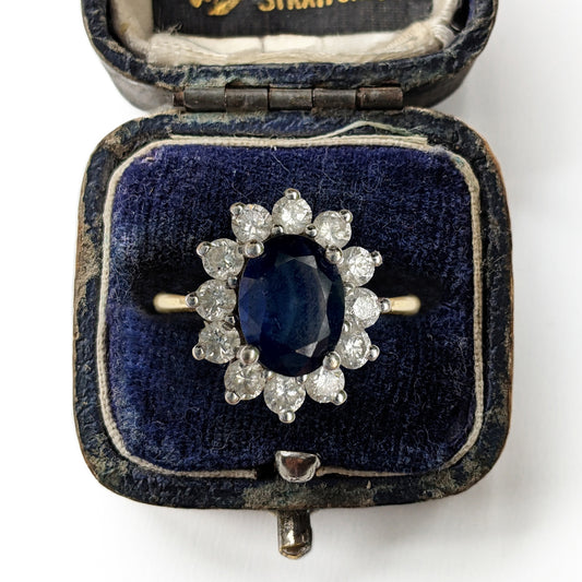 Vintage 1.50ct Sapphire & 0.60ct Diamond Floral Cluster Ring