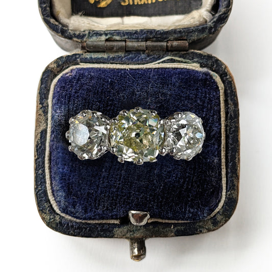 Antique 3.63ct Old European Cut Diamond Trilogy Ring
