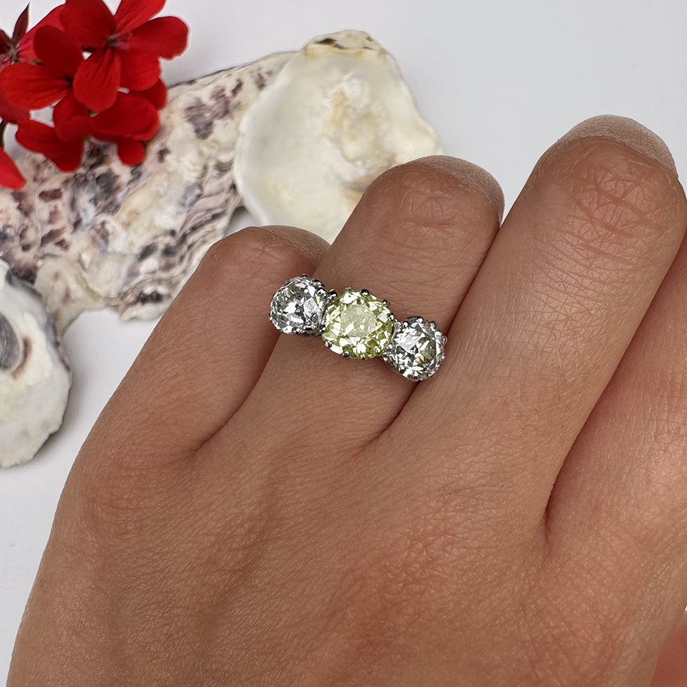 Antique 3.63ct Old European Cut Diamond Trilogy Ring