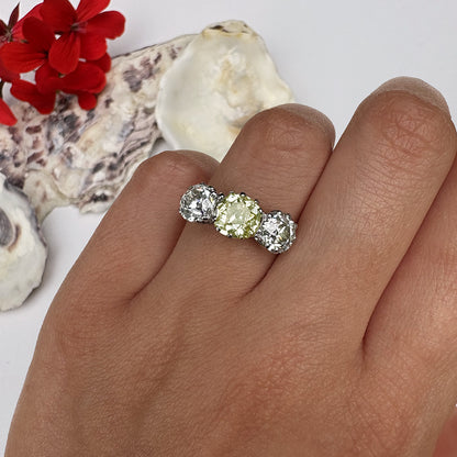 Antique 3.63ct Old European Cut Diamond Trilogy Ring