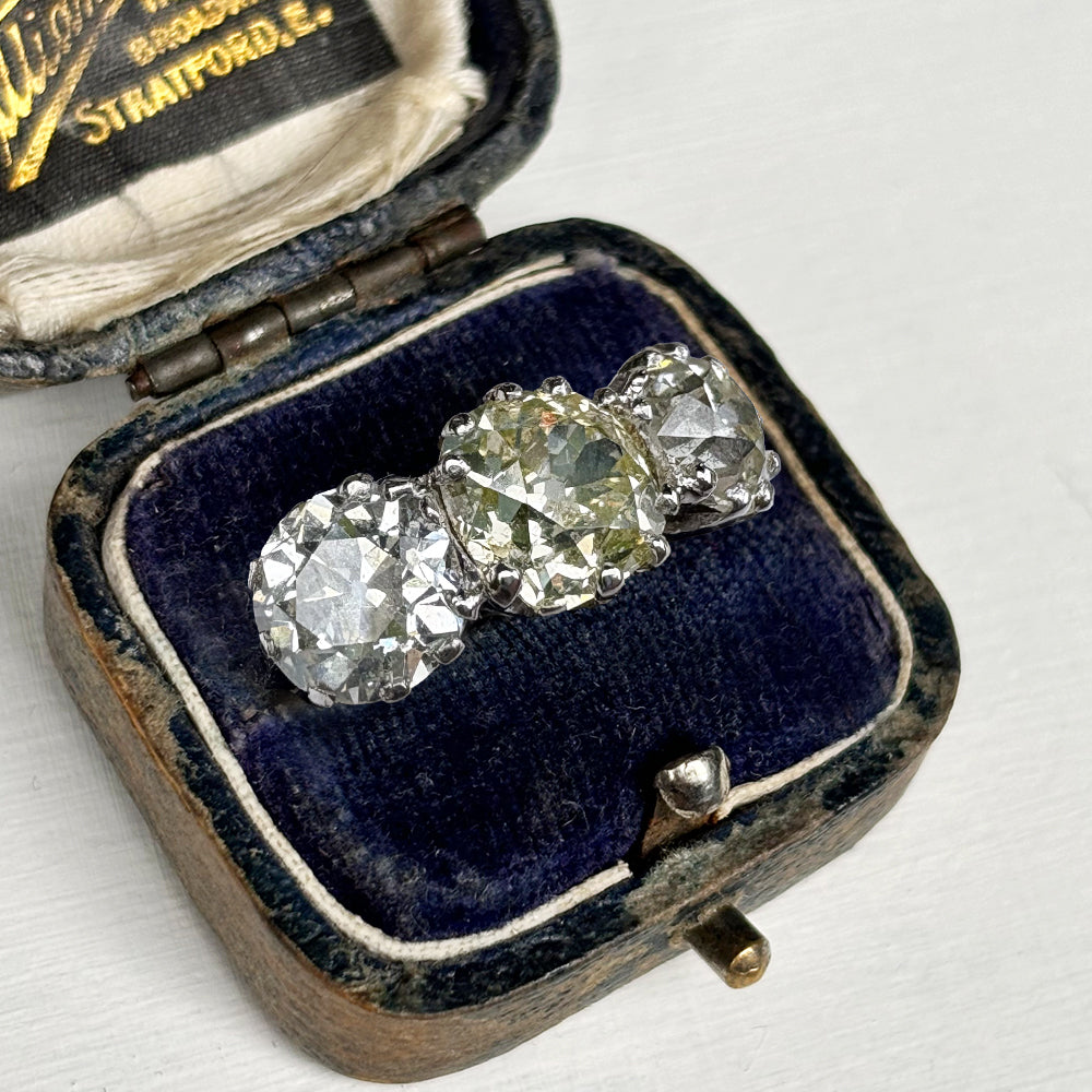 Antique 3.63ct Old European Cut Diamond Trilogy Ring