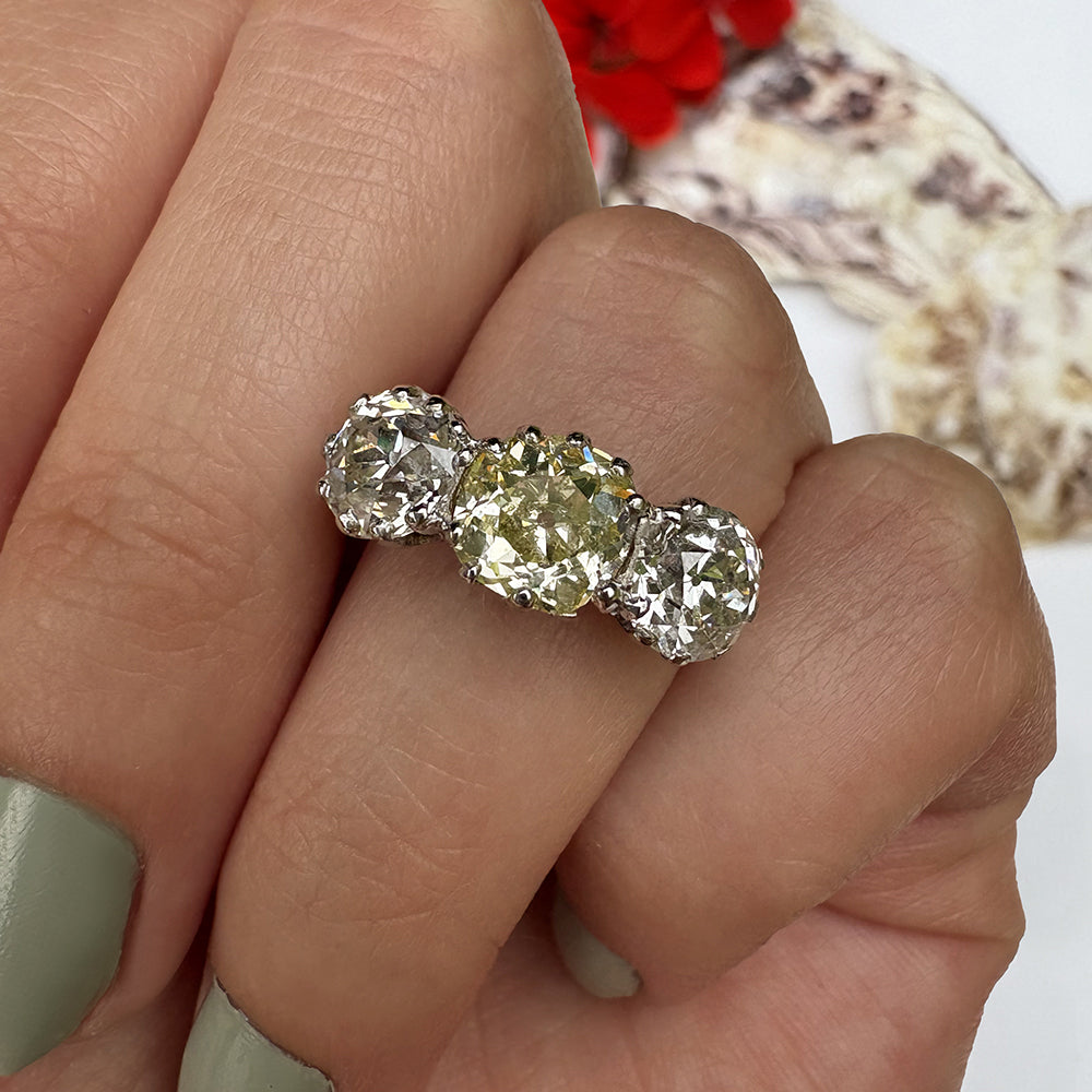 Antique 3.63ct Old European Cut Diamond Trilogy Ring