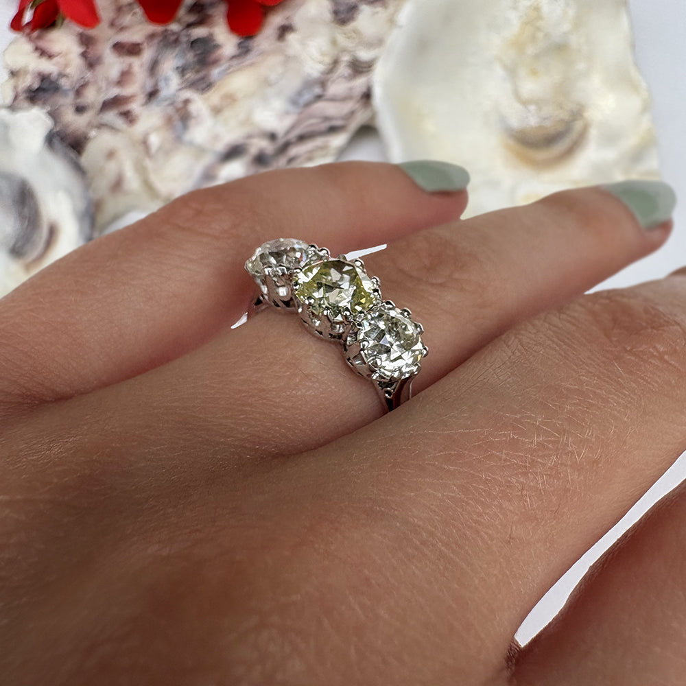 Antique 3.63ct Old European Cut Diamond Trilogy Ring