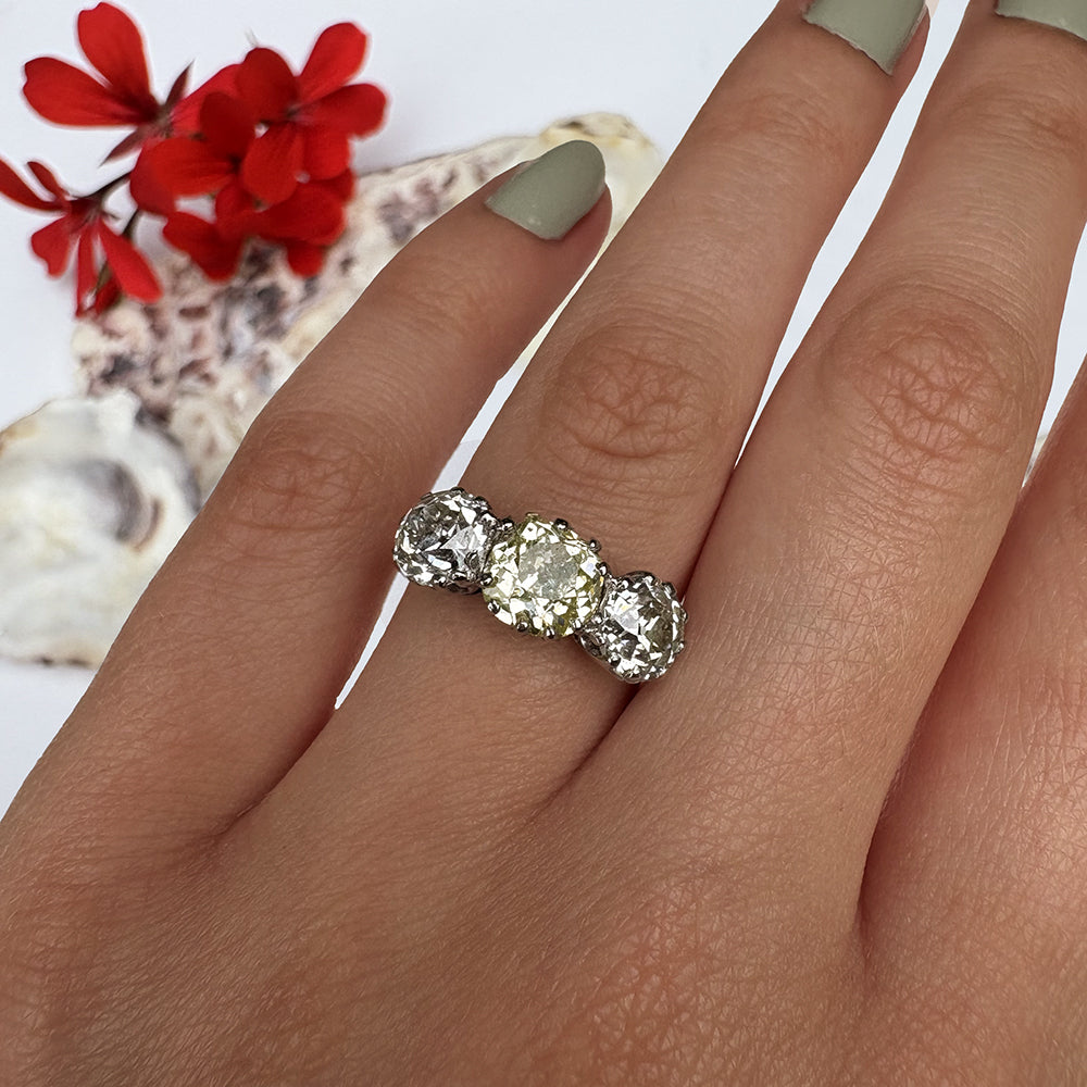 Antique 3.63ct Old European Cut Diamond Trilogy Ring