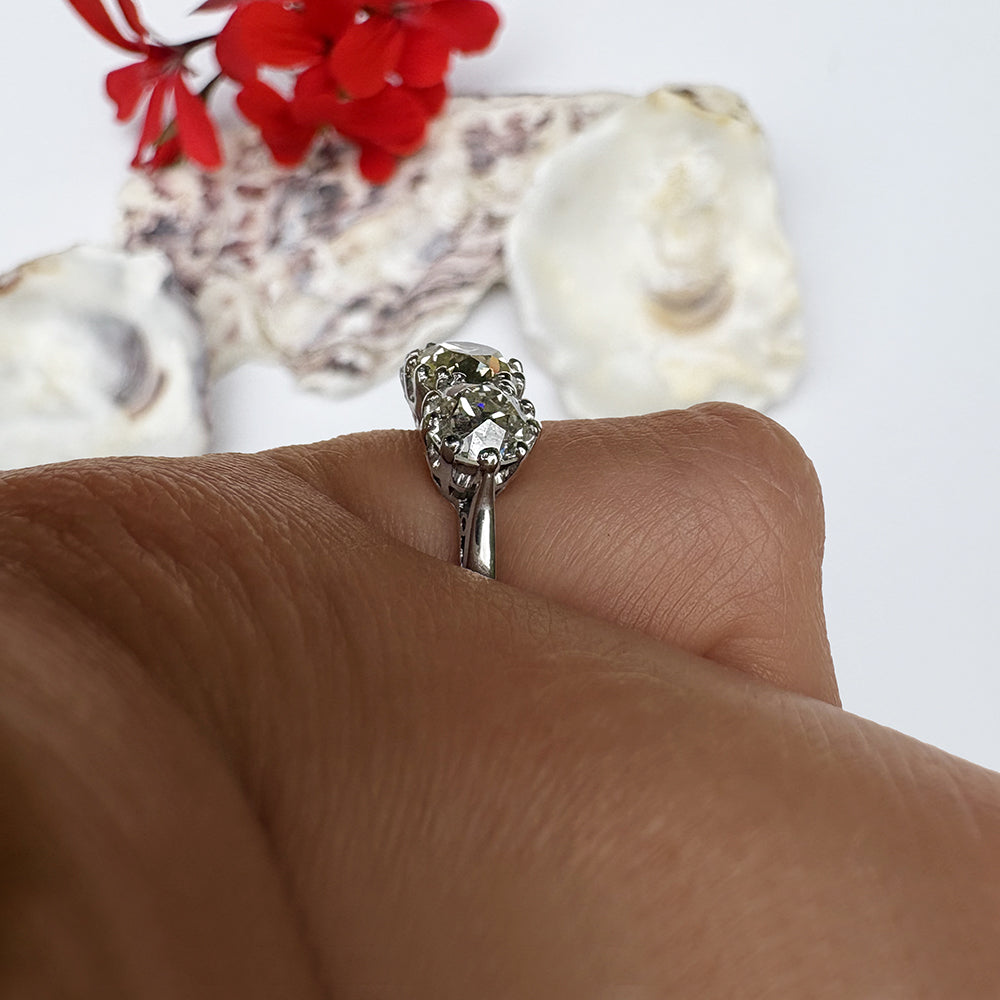 Antique 3.63ct Old European Cut Diamond Trilogy Ring