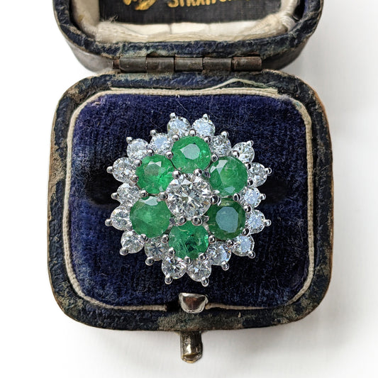 Vintage 1.50ct Emerald & 0.50ct Diamond Cluster Ring