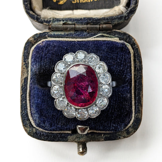 Vintage Art Deco 3.65ct Ruby & 1.40ct Diamond Cluster Ring