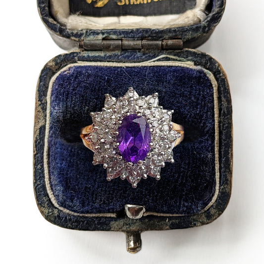 Vintage Amethyst & Diamond Cluster Ring
