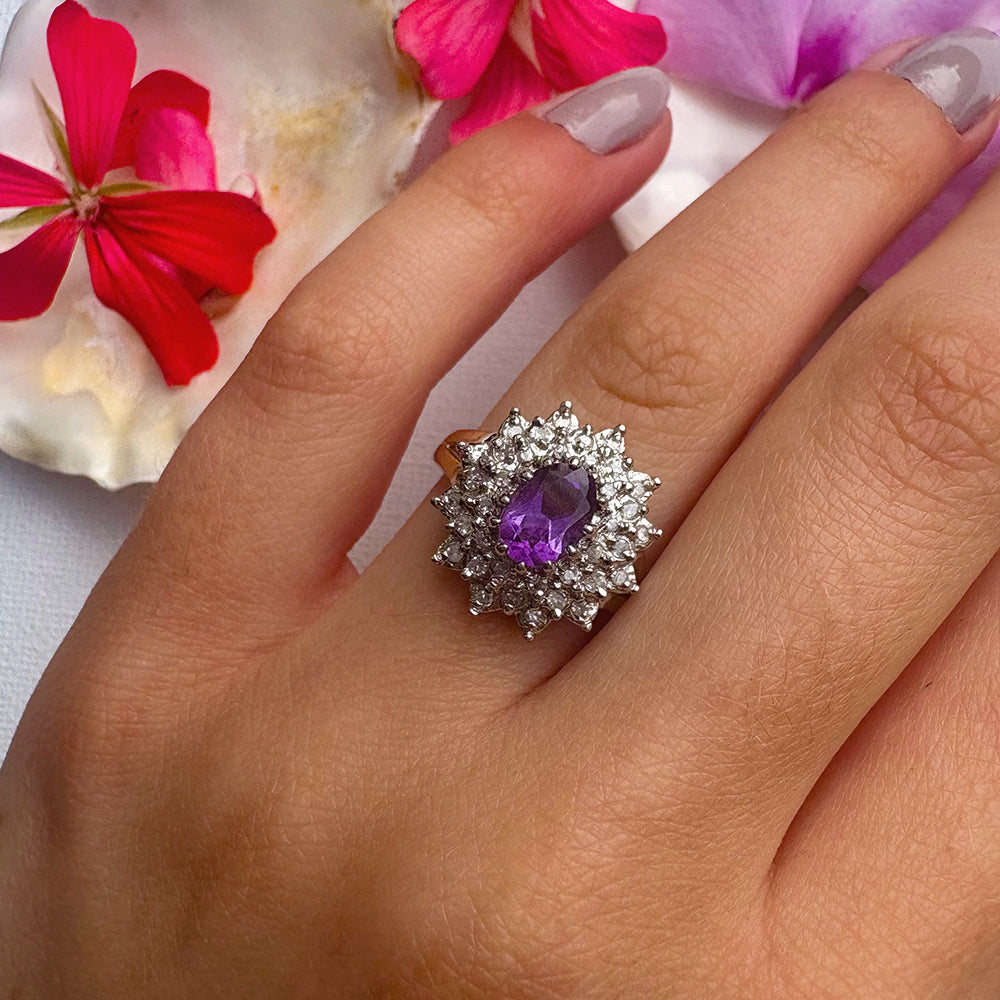 Vintage Amethyst & Diamond Cluster Ring