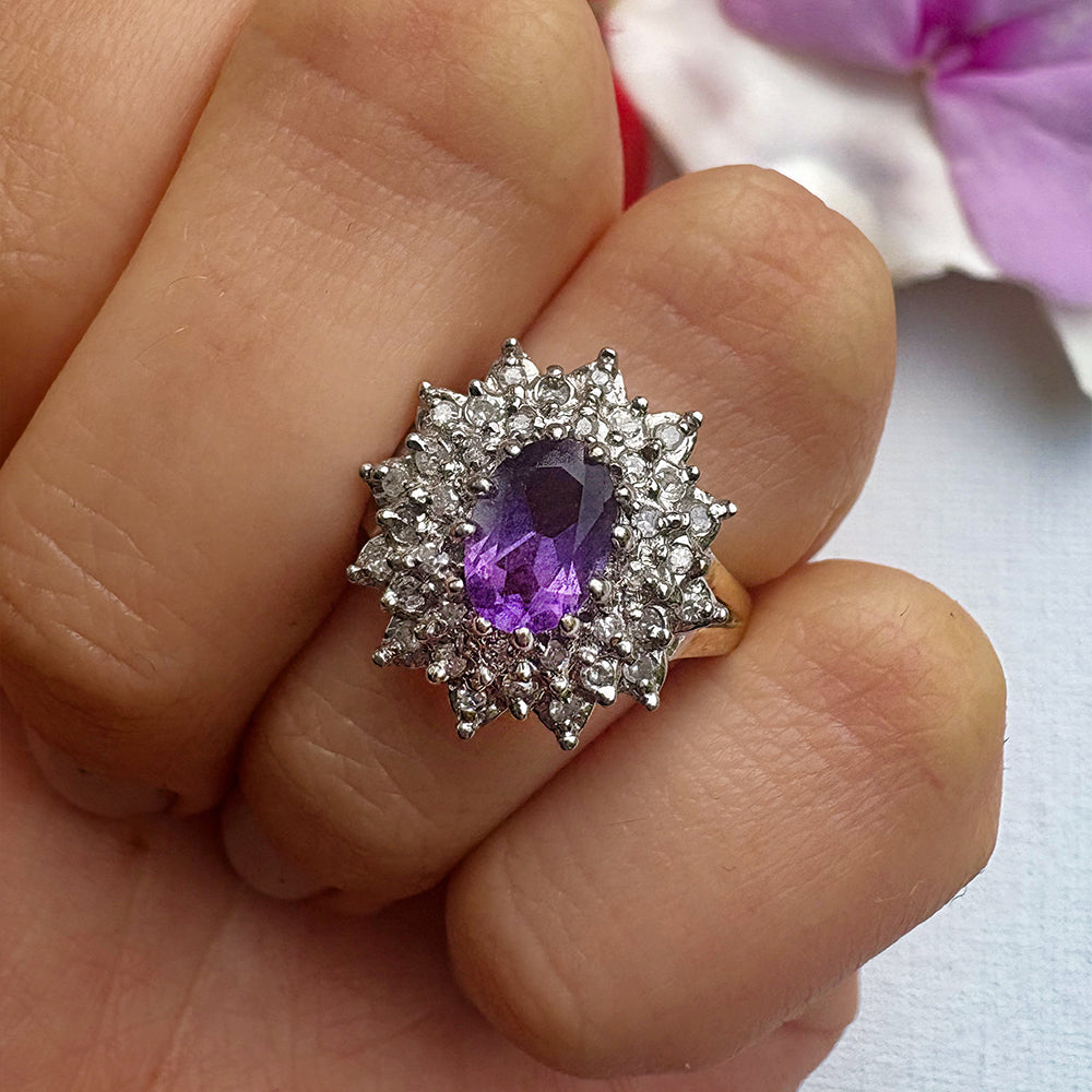 Vintage Amethyst & Diamond Cluster Ring