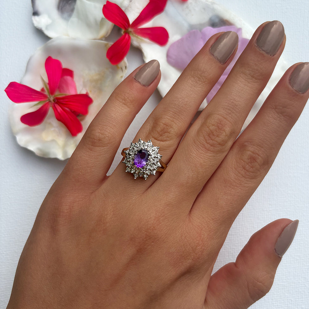 Vintage Amethyst & Diamond Cluster Ring