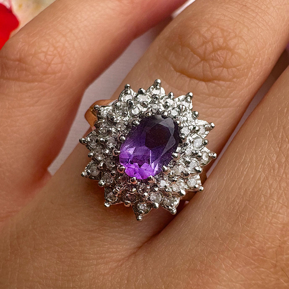 Vintage Amethyst & Diamond Cluster Ring