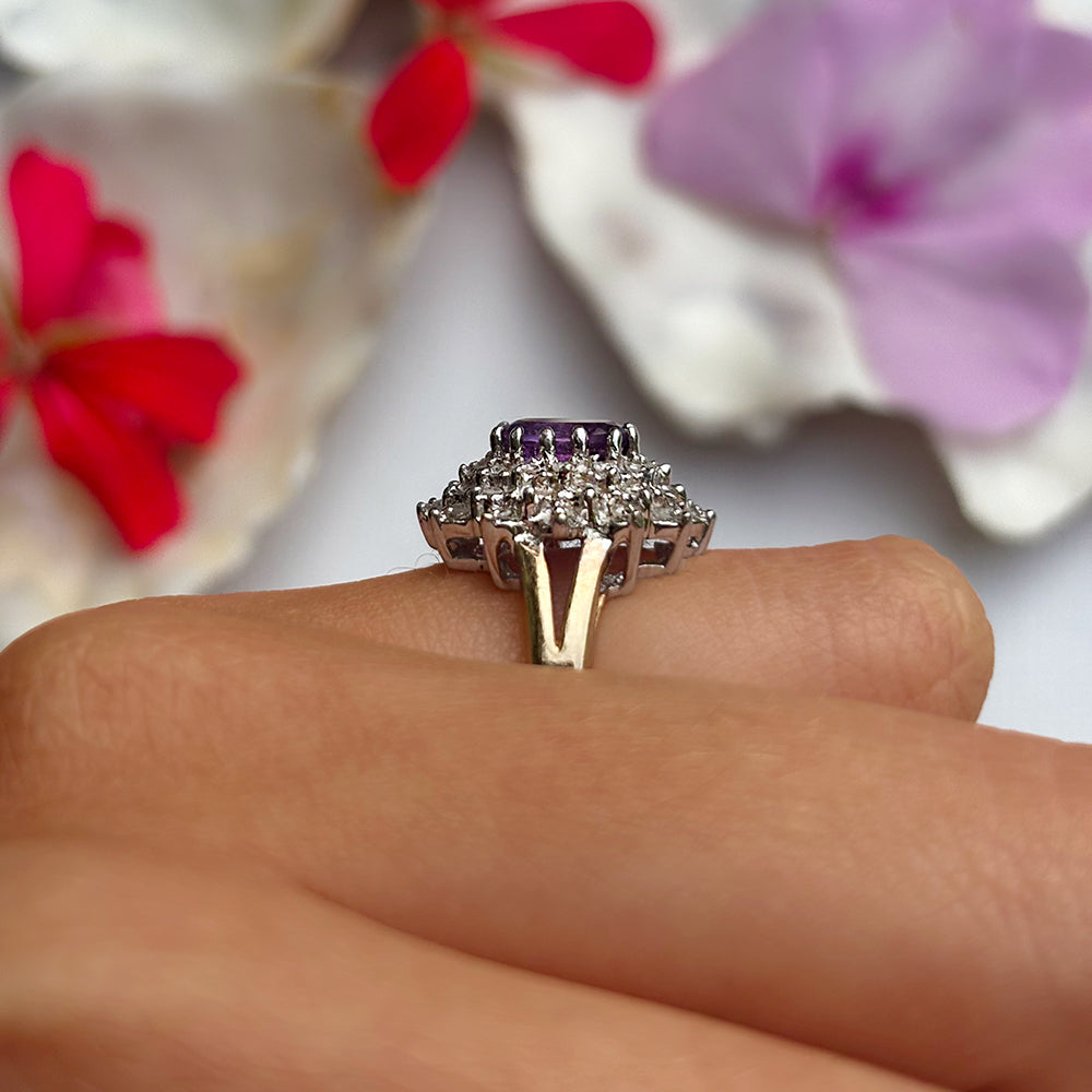 Vintage Amethyst & Diamond Cluster Ring