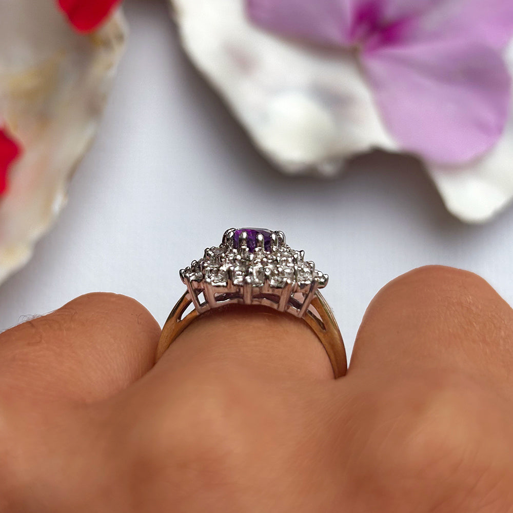 Vintage Amethyst & Diamond Cluster Ring