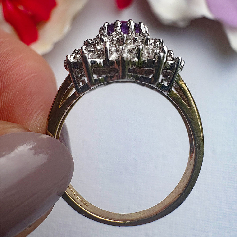 Vintage Amethyst & Diamond Cluster Ring