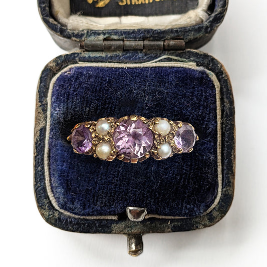Vintage Amethyst & Pearl Seven Stone Ring