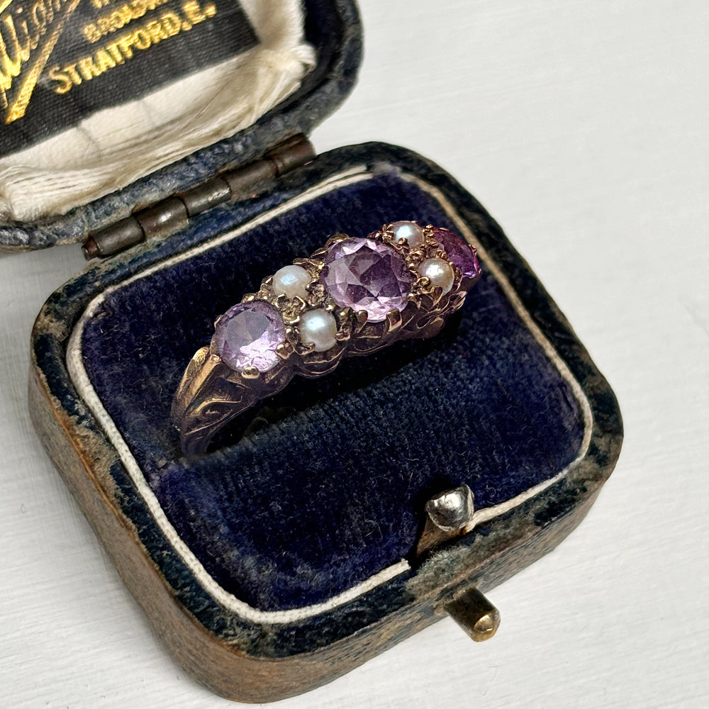 Vintage Amethyst & Pearl Seven Stone Ring
