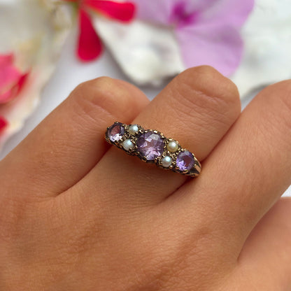 Vintage Amethyst & Pearl Seven Stone Ring