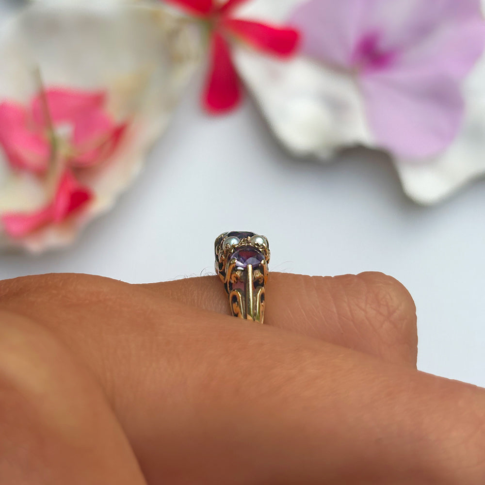 Vintage Amethyst & Pearl Seven Stone Ring