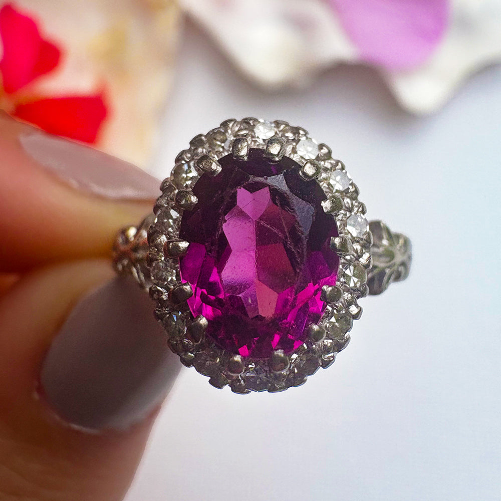 Vintage Amethyst & Diamond Cluster Ring
