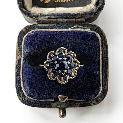 1992 Vintage Sapphire Floral Cluster Ring