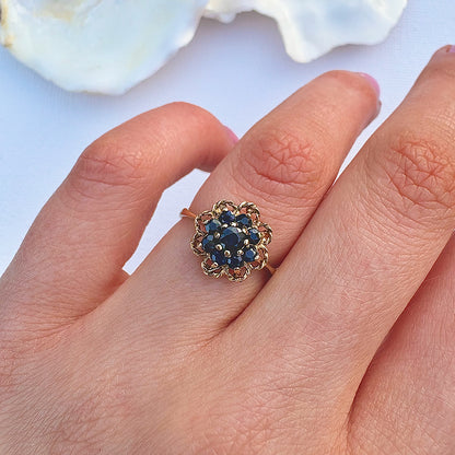 1992 Vintage Sapphire Floral Cluster Ring