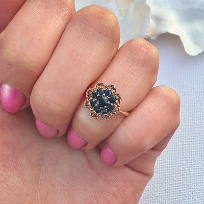 1992 Vintage Sapphire Floral Cluster Ring