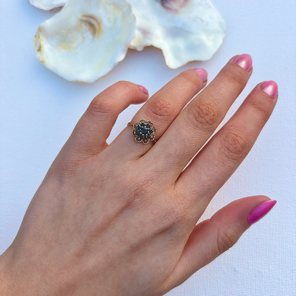 1992 Vintage Sapphire Floral Cluster Ring
