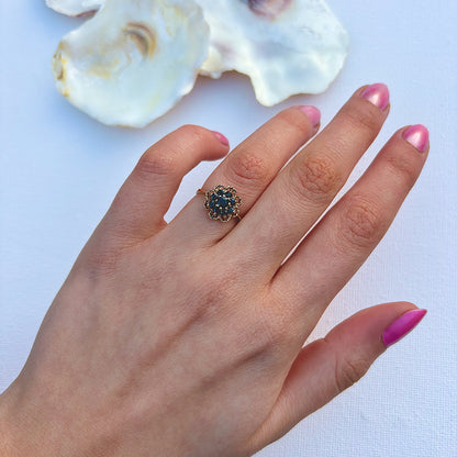 1992 Vintage Sapphire Floral Cluster Ring