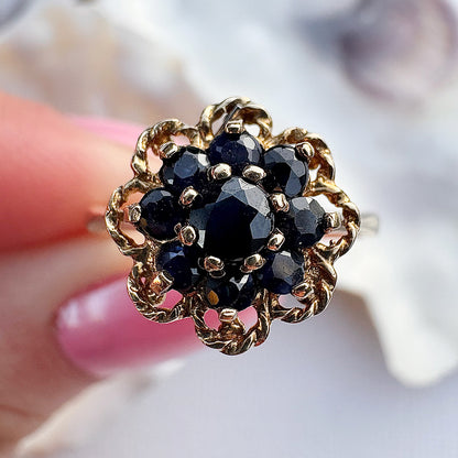 1992 Vintage Sapphire Floral Cluster Ring