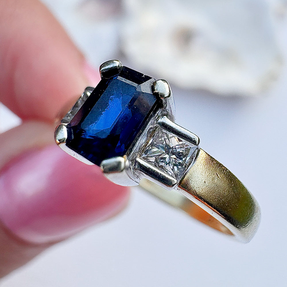 1999 Vintage Sapphire & Diamond Trilogy Ring