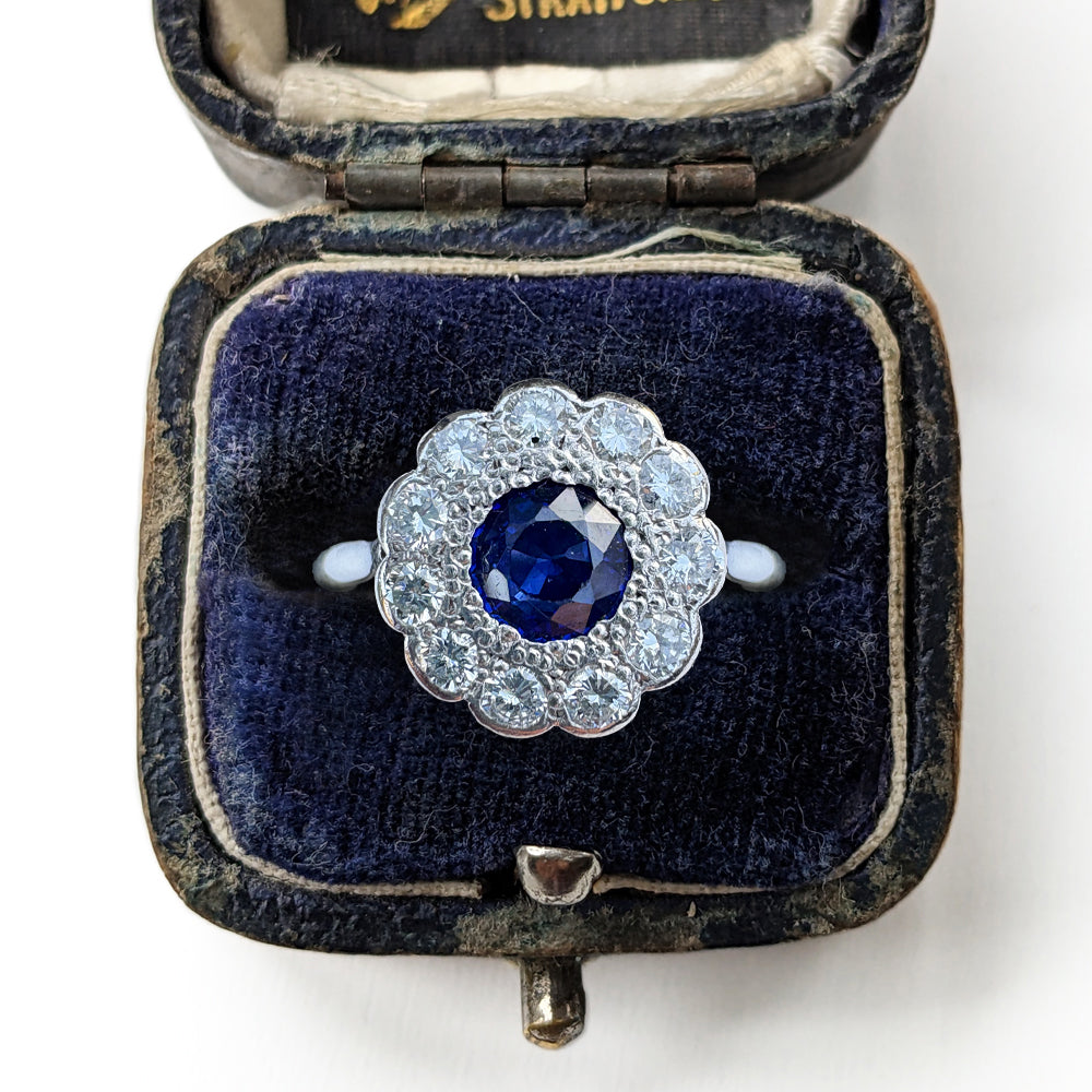 Vintage Art Deco Sapphire & Diamond Cluster