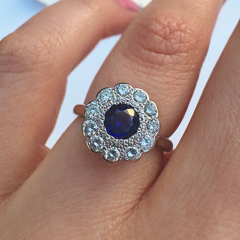 Vintage Art Deco Sapphire & Diamond Cluster