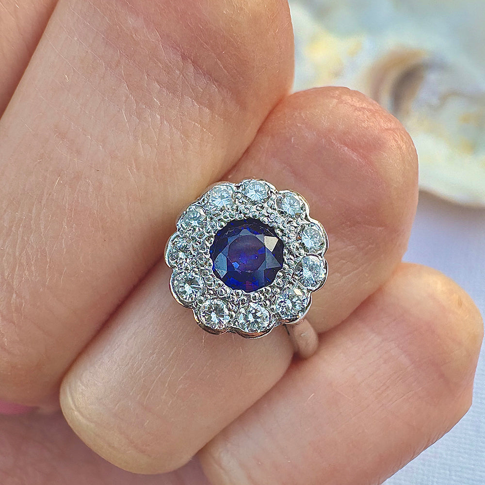 Vintage Art Deco Sapphire & Diamond Cluster