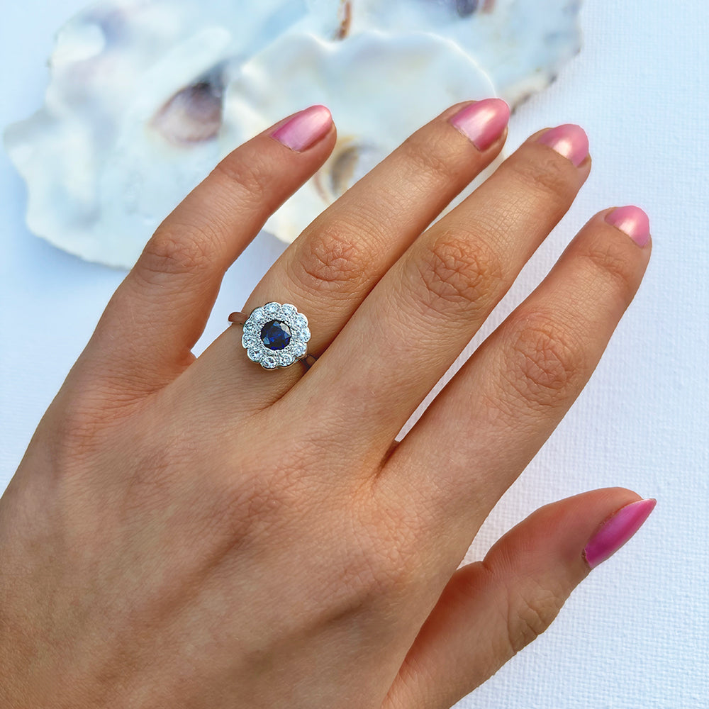 Vintage Art Deco Sapphire & Diamond Cluster