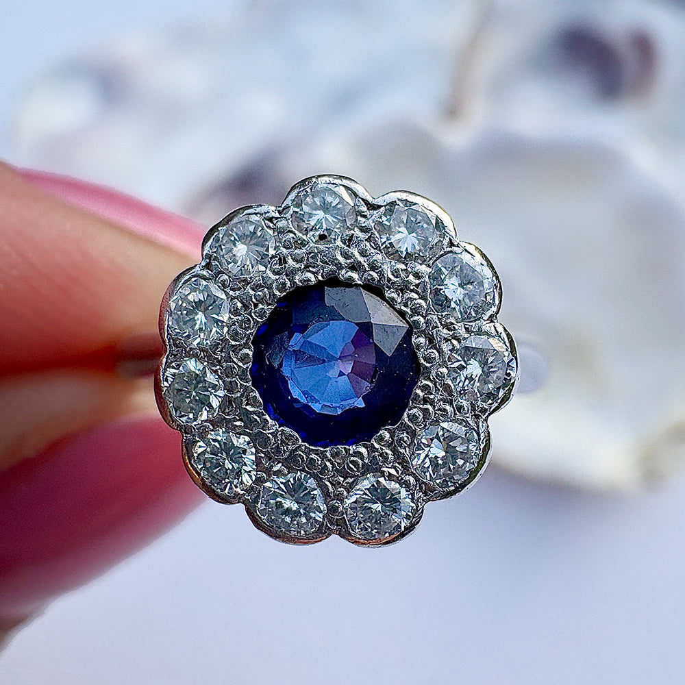Vintage Art Deco Sapphire & Diamond Cluster