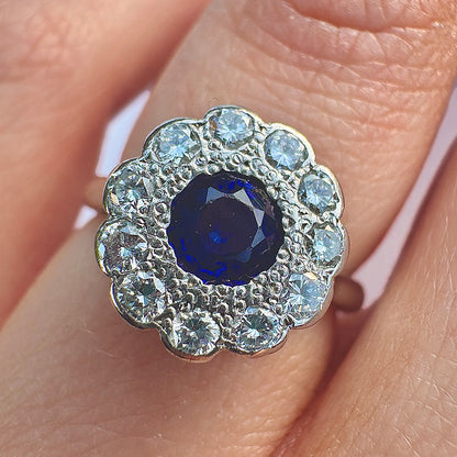 Vintage Art Deco Sapphire & Diamond Cluster