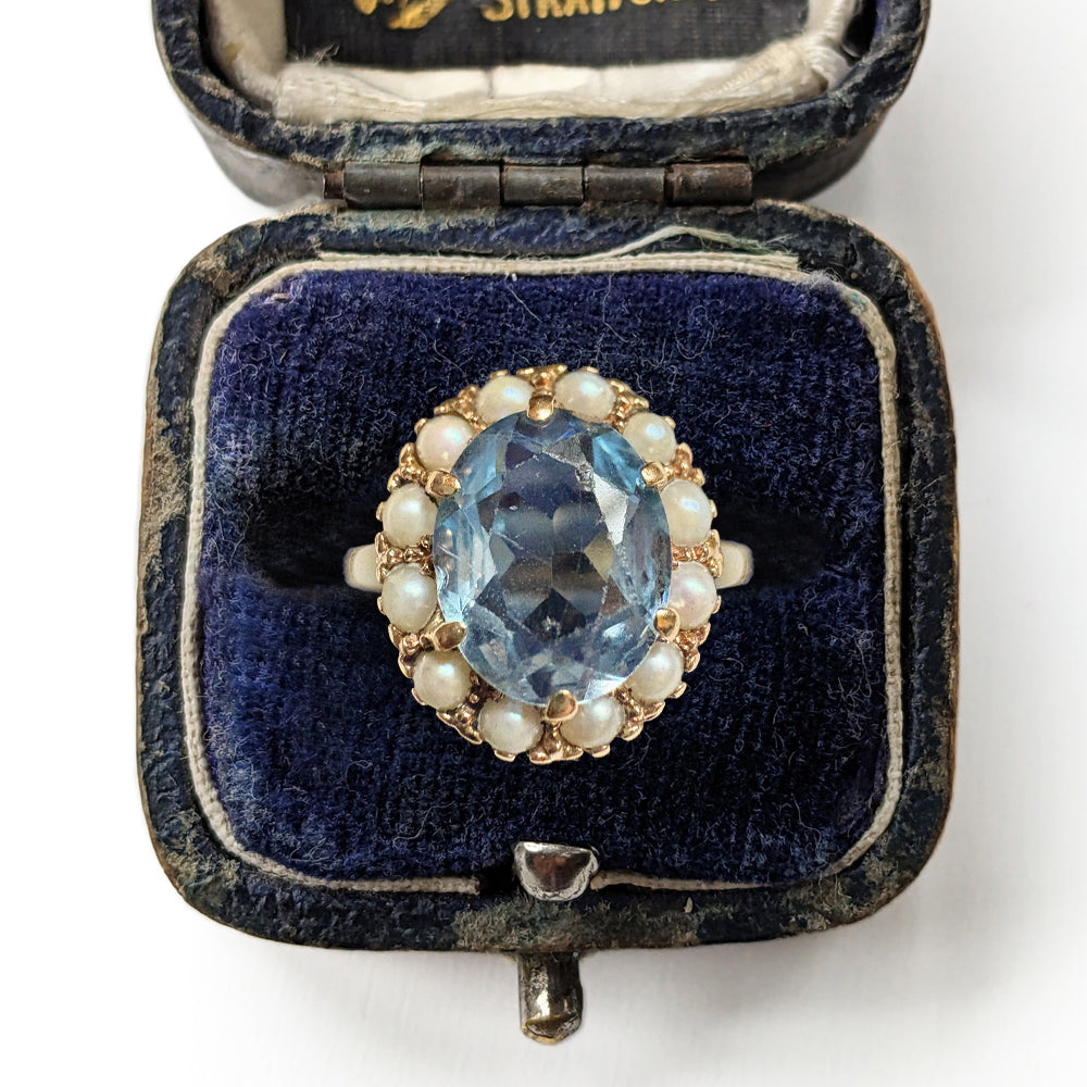 Vintage Topaz & Pearl Cluster Ring