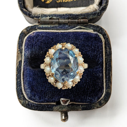 Vintage Topaz & Pearl Cluster Ring
