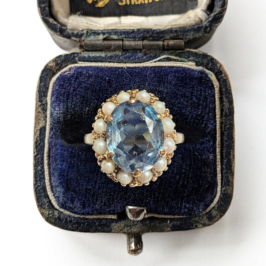 Vintage Topaz & Pearl Cluster Ring