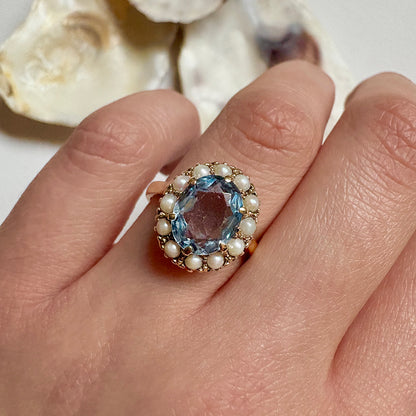 Vintage Topaz & Pearl Cluster Ring