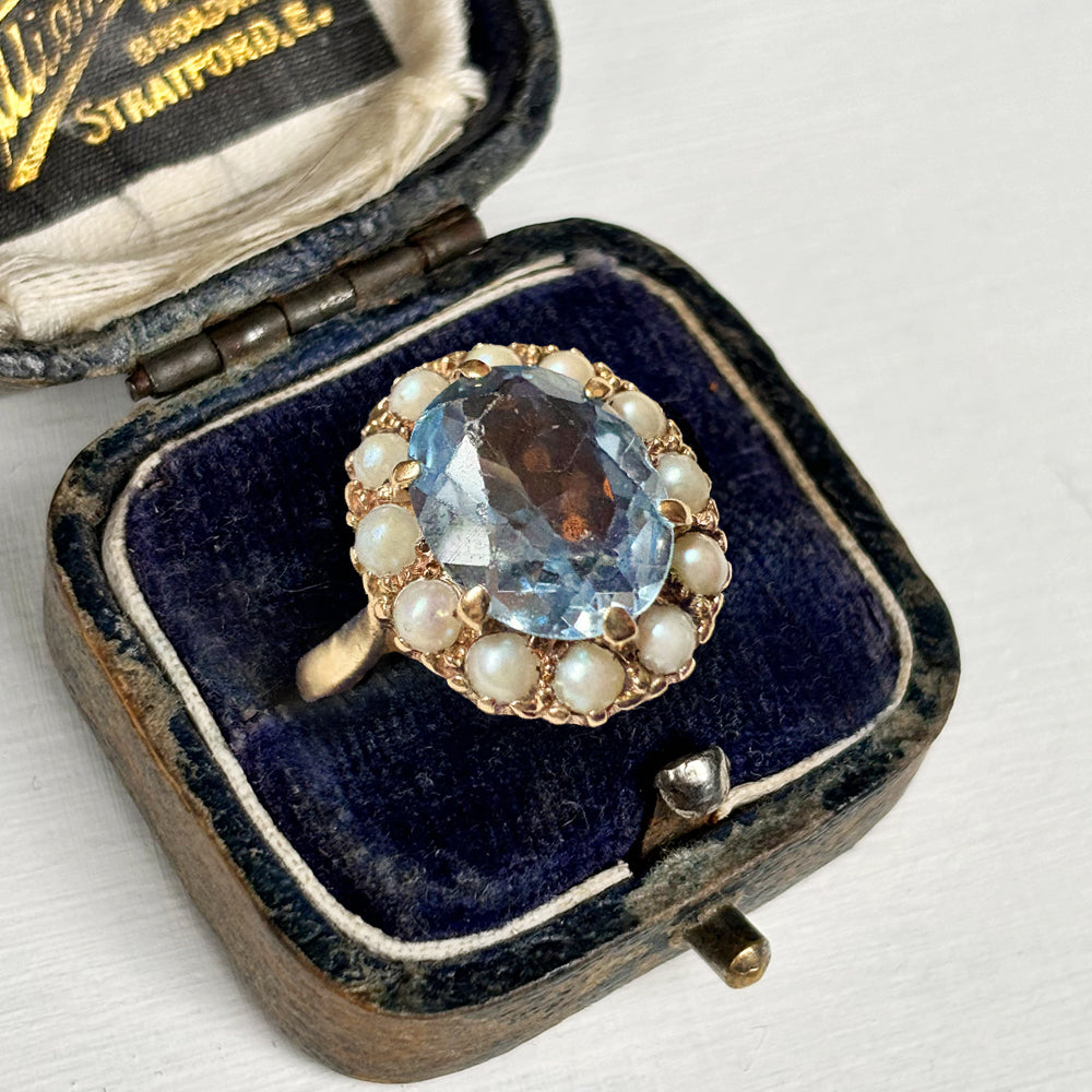 Vintage Topaz & Pearl Cluster Ring